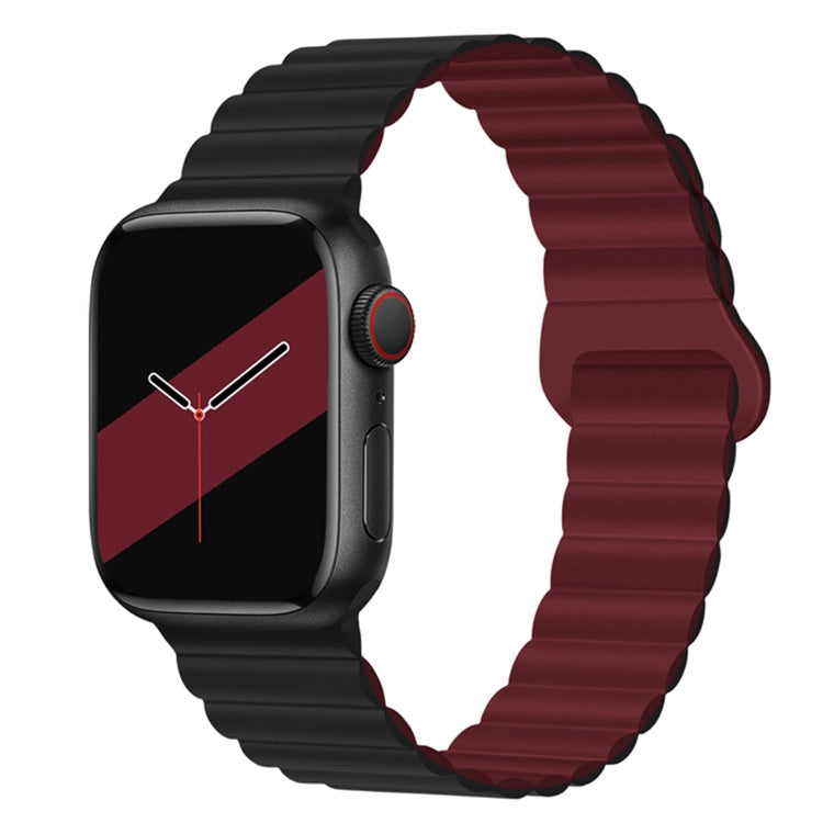 Reverse Buckle Magnetic Silicone Watch Band For Apple Watch Ultra 49mm&Watch Ultra 2 49mm / Series 9&8&7 45mm / SE 3&SE 2&6&SE&5&4 44mm / 3&2&1 42mm(Black Wine Red) by bashfashion