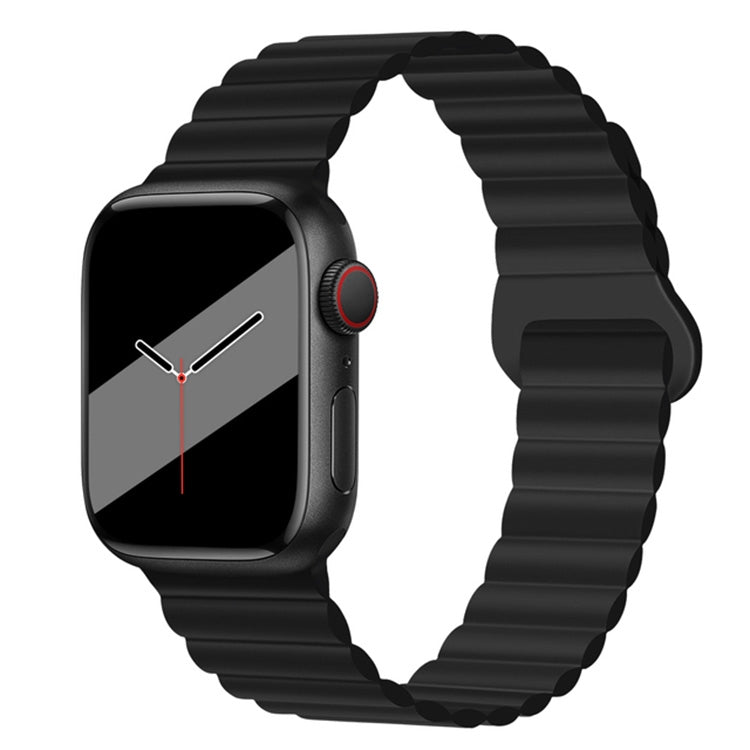 Reverse Buckle Magnetic Silicone Watch Band For Apple Watch Ultra 49mm&Watch Ultra 2 49mm / Series 9&8&7 45mm / SE 3&SE 2&6&SE&5&4 44mm / 3&2&1 42mm(Black) by bashfashion