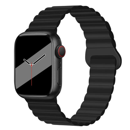 Reverse Buckle Magnetic Silicone Watch Band For Apple Watch Ultra 49mm&Watch Ultra 2 49mm / Series 9&8&7 45mm / SE 3&SE 2&6&SE&5&4 44mm / 3&2&1 42mm(Black) by bashfashion