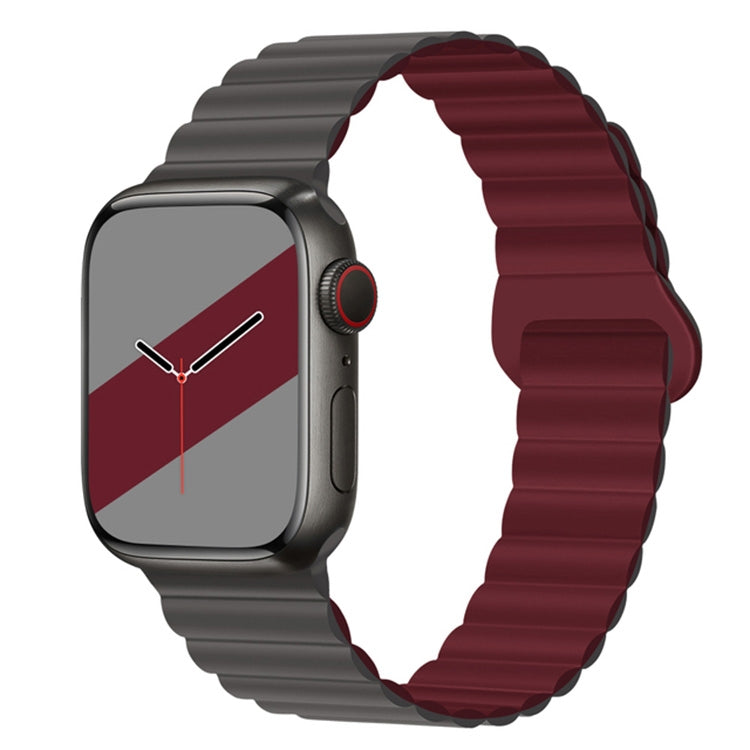 Reverse Buckle Magnetic Silicone Watch Band For Apple Watch Ultra 49mm&Watch Ultra 2 49mm / Series 9&8&7 45mm / SE 3&SE 2&6&SE&5&4 44mm / 3&2&1 42mm(Grey Wine Red) by bashfashion