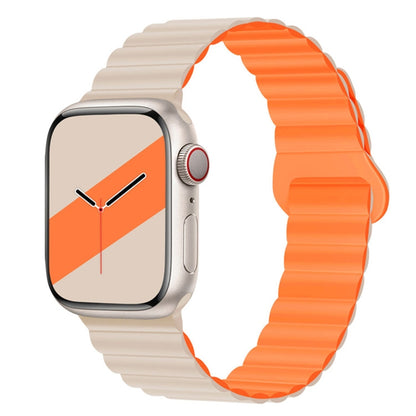 Reverse Buckle Magnetic Silicone Watch Band For Apple Watch Ultra 49mm&Watch Ultra 2 49mm / Series 9&8&7 45mm / SE 3&SE 2&6&SE&5&4 44mm / 3&2&1 42mm(White Orange) by bashfashion
