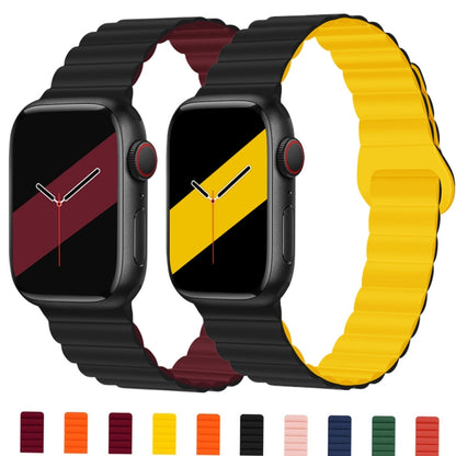 Reverse Buckle Magnetic Silicone Watch Band For Apple Watch Ultra 49mm&Watch Ultra 2 49mm / Series 9&8&7 45mm / SE 3&SE 2&6&SE&5&4 44mm / 3&2&1 42mm(Black Yellow) by bashfashion