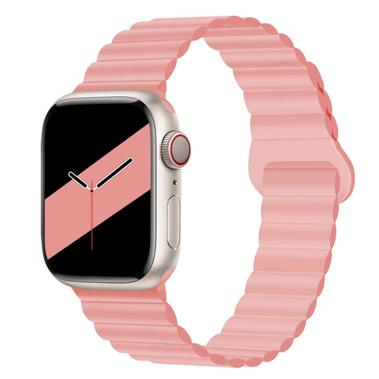 Reverse Buckle Magnetic Silicone Watch Band For Apple Watch Series 9&8&7 41mm / SE 3&SE 2&6&SE&5&4 40mm / 3&2&1 38mm(Pink) by bashfashion