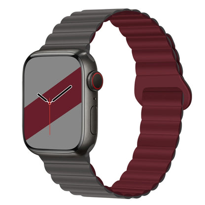 Reverse Buckle Magnetic Silicone Watch Band For Apple Watch Series 9&8&7 41mm / SE 3&SE 2&6&SE&5&4 40mm / 3&2&1 38mm(Grey Wine Red) by bashfashion
