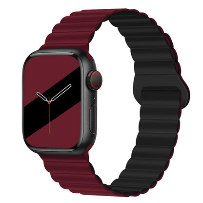 Reverse Buckle Magnetic Silicone Watch Band For Apple Watch Series 9&8&7 41mm / SE 3&SE 2&6&SE&5&4 40mm / 3&2&1 38mm(Wine Red Black) by bashfashion