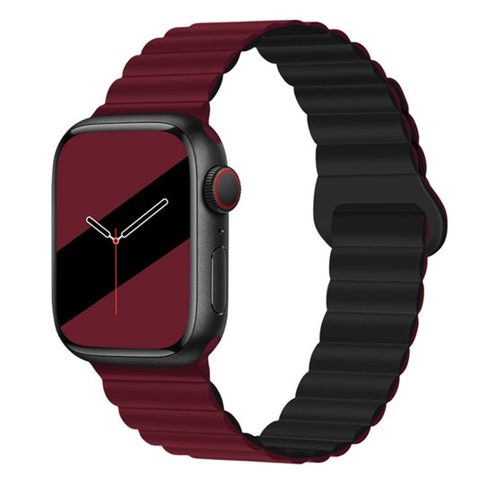 Reverse Buckle Magnetic Silicone Watch Band For Apple Watch Series 9&8&7 41mm / SE 3&SE 2&6&SE&5&4 40mm / 3&2&1 38mm(Wine Red Black) by bashfashion