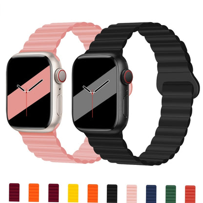 Reverse Buckle Magnetic Silicone Watch Band For Apple Watch Series 9&8&7 41mm / SE 3&SE 2&6&SE&5&4 40mm / 3&2&1 38mm(Pink) by bashfashion