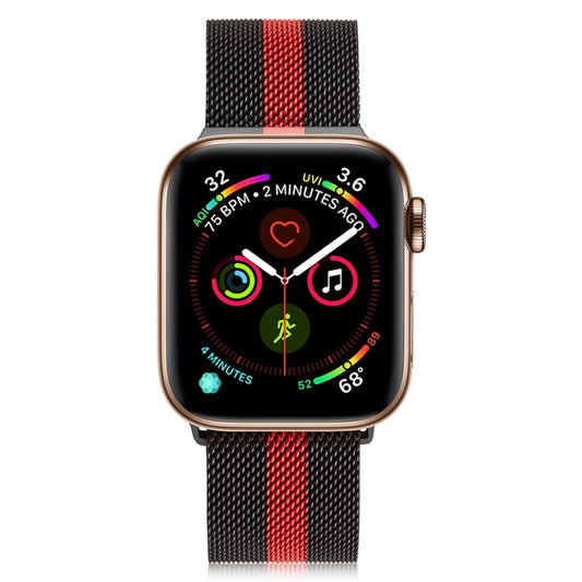 Milanese Stainless Steel Watch Band For Apple Watch Ultra 49mm&Watch Ultra 2 49mm / Series 9&8&7 45mm / SE 3&SE 2&6&SE&5&4 44mm / 3&2&1 42mm(Black Red Black) by bashfashion