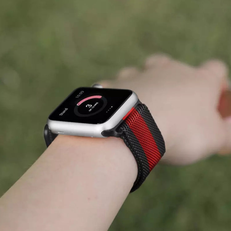 Milanese Stainless Steel Watch Band For Apple Watch Ultra 49mm&Watch Ultra 2 49mm / Series 9&8&7 45mm / SE 3&SE 2&6&SE&5&4 44mm / 3&2&1 42mm(Black Red Black) by bashfashion