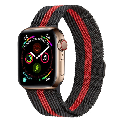 Milanese Stainless Steel Watch Band For Apple Watch Series 9&8&7 41mm / SE 3&SE 2&6&SE&5&4 40mm / 3&2&1 38mm(Black Red Black) by bashfashion