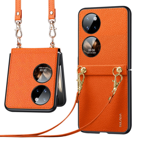 For Huawei P50 Pocket SULADA Litchi Texture Leather + TPU Phone Case with Strap(Orange) by SULADA
