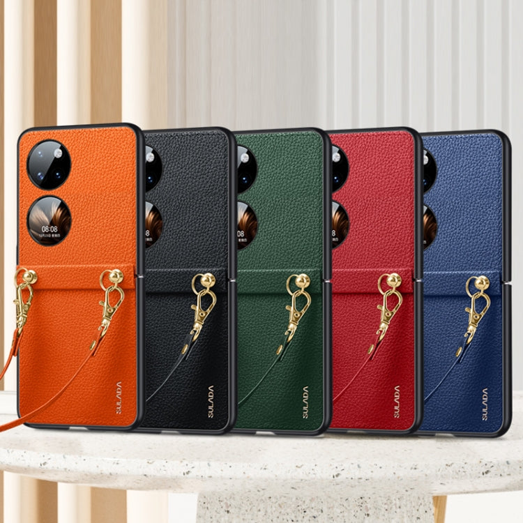 For Huawei P50 Pocket SULADA Litchi Texture Leather + TPU Phone Case with Strap(Blue) by SULADA