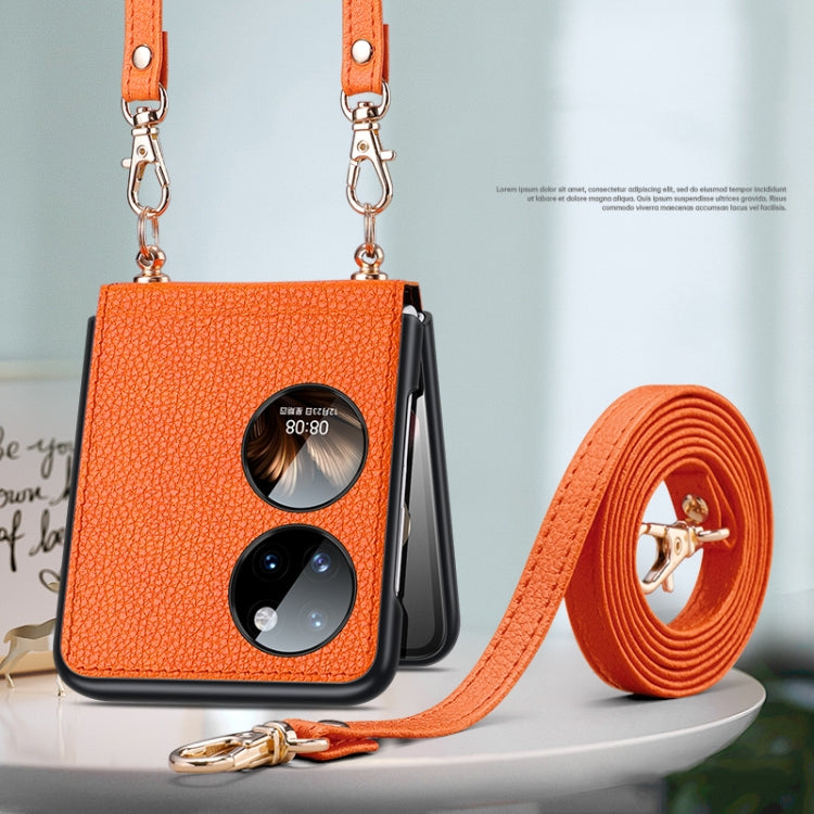 For Huawei P50 Pocket SULADA Litchi Texture Leather + TPU Phone Case with Strap(Orange) by SULADA