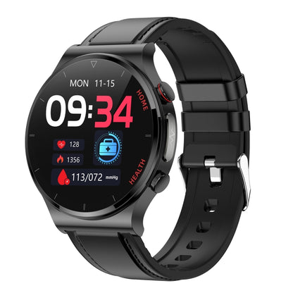 E300 1.32 Inch Screen Leather Watch Strap Smart Health Watch Supports Body Temperature Monitoring, ECG monitoring blood pressure(Black) by bashfashion