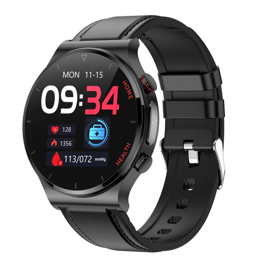 E300 1.32 Inch Screen Leather Watch Strap Smart Health Watch Supports Body Temperature Monitoring, ECG monitoring blood pressure(Black) by bashfashion