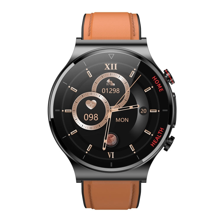 E300 1.32 Inch Screen Leather Watch Strap Smart Health Watch Supports Body Temperature Monitoring, ECG monitoring blood pressure(Brown) by bashfashion