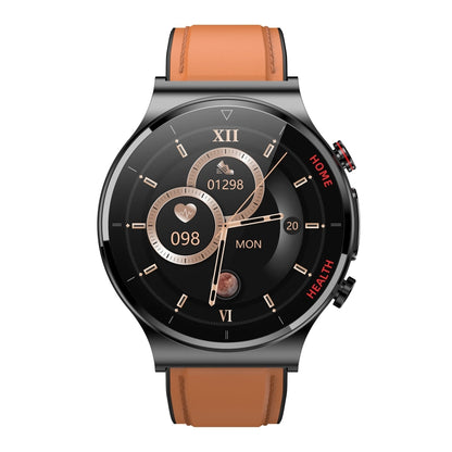 E300 1.32 Inch Screen Leather Watch Strap Smart Health Watch Supports Body Temperature Monitoring, ECG monitoring blood pressure(Brown) by bashfashion