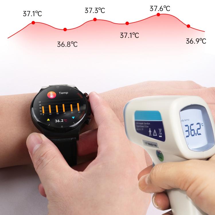 E300 1.32 Inch Screen Leather Watch Strap Smart Health Watch Supports Body Temperature Monitoring, ECG monitoring blood pressure(Black) by bashfashion
