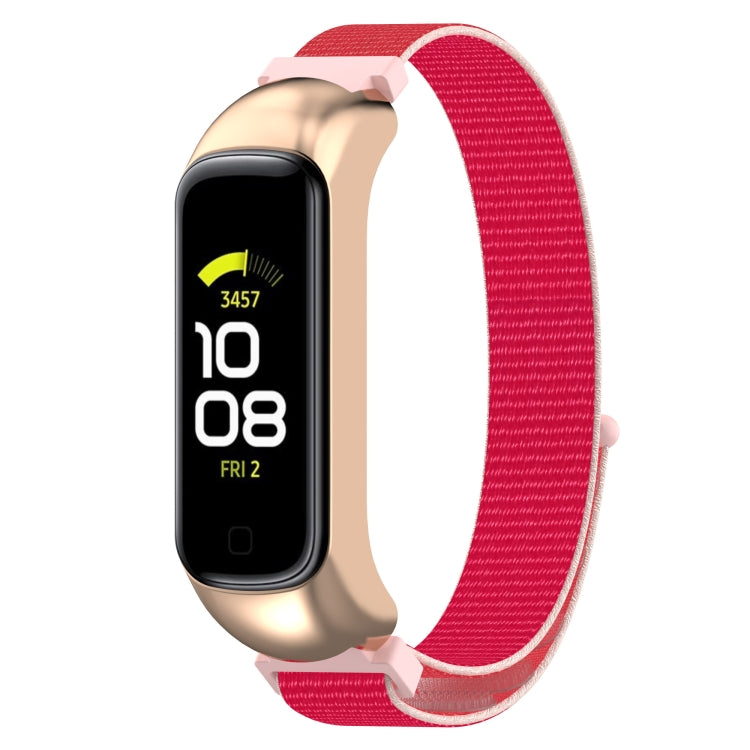 For Samsung Galaxy Fit 2 SM-R220 Nylon Loop Watch Band(Red + Rose Gold Frame) by bashfashion