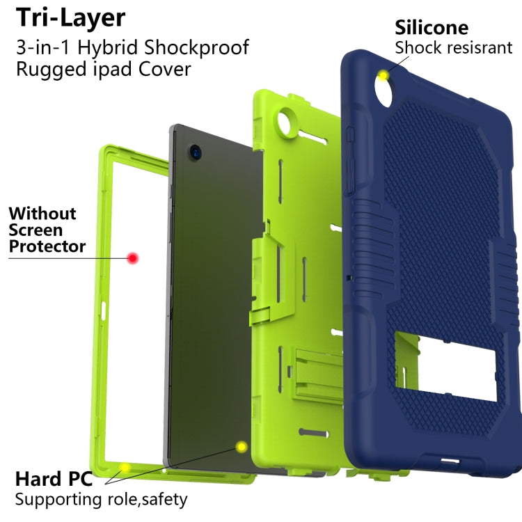 For Samsung Galaxy Tab A8 10.5 2021 X200 Contrast Color Robot Shockproof Silicone + PC Tablet Case(Navy Blue Yellow Green) by bashfashion
