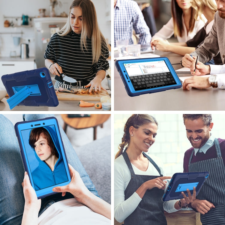For Samsung Galaxy Tab A 8.0 2019 T290 Contrast Color Robot Shockproof Silicone + PC Tablet Case(Navy Blue) by bashfashion