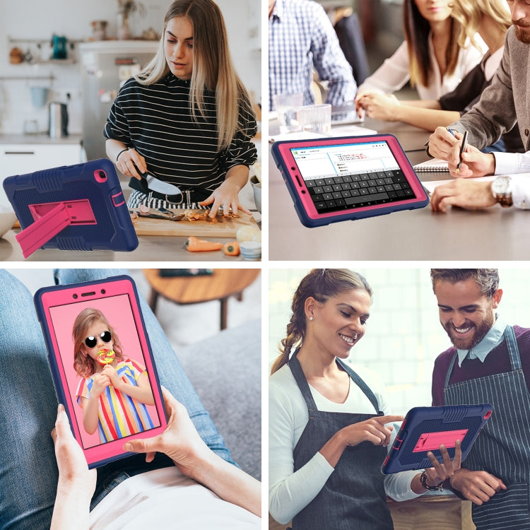 For Samsung Galaxy Tab A 8.0 2019 T290 Contrast Color Robot Shockproof Silicone + PC Tablet Case(Navy Blue Rose) by bashfashion