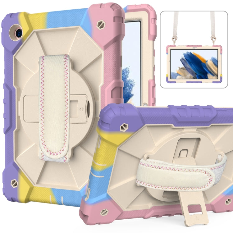 For Samsung Galaxy Tab A8 10.5 2021 X200 Contrast Color Robot Silicone + PC Tablet Case(Colorful Pink) by bashfashion