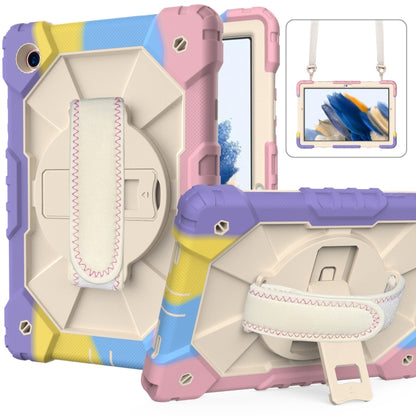 For Samsung Galaxy Tab A8 10.5 2021 X200 Contrast Color Robot Silicone + PC Tablet Case(Colorful Pink) by bashfashion