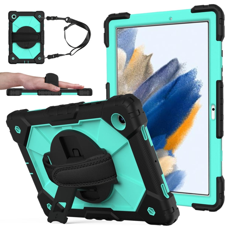 For Samsung Galaxy Tab A8 10.5 2021 X200 Contrast Color Robot Silicone + PC Tablet Case(Black+Mint) by bashfashion