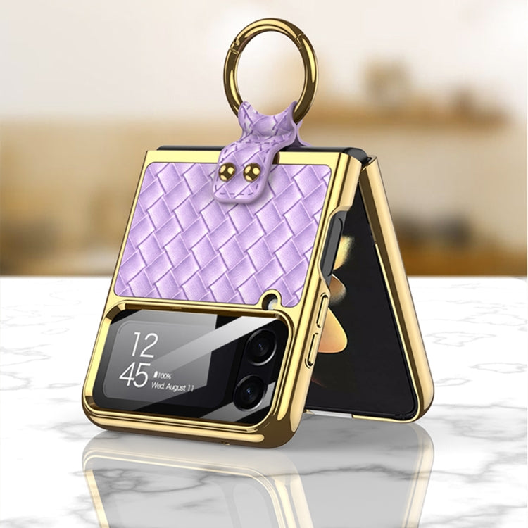 For Samsung Galaxy Z Flip4 GKK Weave Texture Electroplating Protective Phone Case(Blue) by GKK