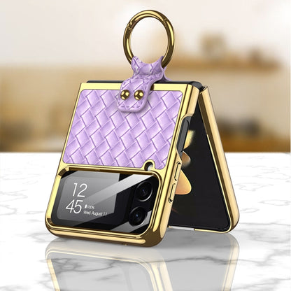 For Samsung Galaxy Z Flip4 GKK Weave Texture Electroplating Protective Phone Case(Blue) by GKK