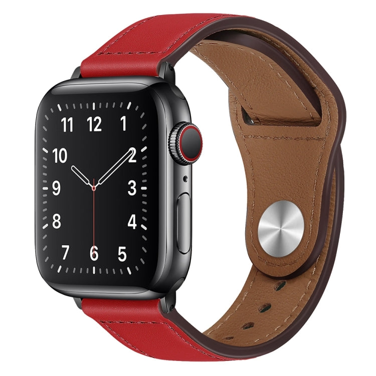 PU Leather Black Buckle Watch Band For Apple Watch Ultra 49mm&Watch Ultra 2 49mm / Series 9&8&7 45mm / SE 3&SE 2&6&SE&5&4 44mm / 3&2&1 42mm(Red) by bashfashion