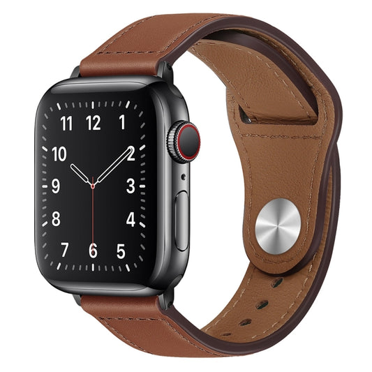 PU Leather Black Buckle Watch Band For Apple Watch Ultra 49mm&Watch Ultra 2 49mm / Series 9&8&7 45mm / SE 3&SE 2&6&SE&5&4 44mm / 3&2&1 42mm(Red Brown) by bashfashion