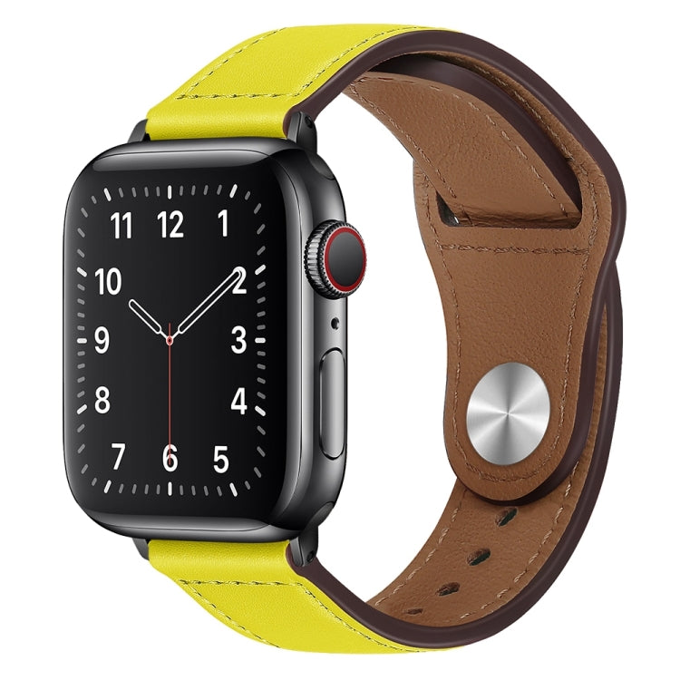 PU Leather Black Buckle Watch Band For Apple Watch Ultra 49mm&Watch Ultra 2 49mm / Series 9&8&7 45mm / SE 3&SE 2&6&SE&5&4 44mm / 3&2&1 42mm(Yellow) by bashfashion