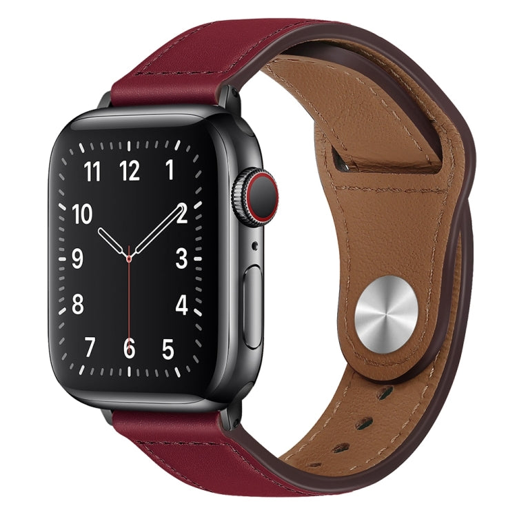 PU Leather Black Buckle Watch Band For Apple Watch Ultra 49mm&Watch Ultra 2 49mm / Series 9&8&7 45mm / SE 3&SE 2&6&SE&5&4 44mm / 3&2&1 42mm(Wine Red) by bashfashion
