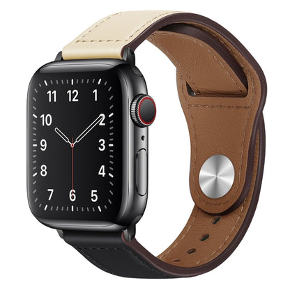 PU Leather Black Buckle Watch Band For Apple Watch Ultra 49mm&Watch Ultra 2 49mm / Series 9&8&7 45mm / SE 3&SE 2&6&SE&5&4 44mm / 3&2&1 42mm(Beige and Black) by bashfashion