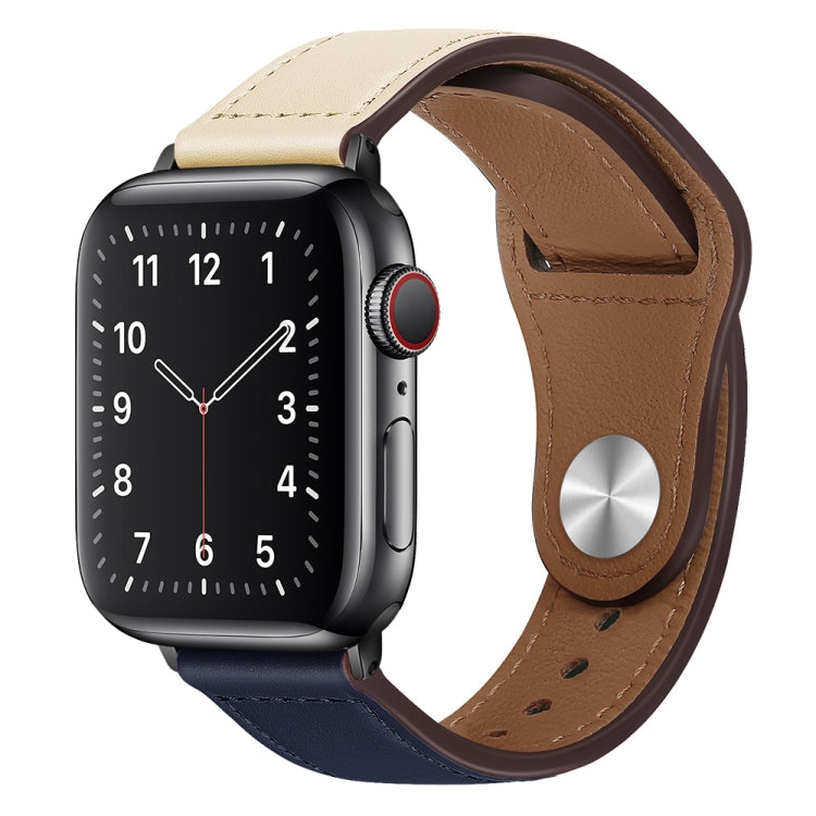 PU Leather Black Buckle Watch Band For Apple Watch Ultra 49mm&Watch Ultra 2 49mm / Series 9&8&7 45mm / SE 3&SE 2&6&SE&5&4 44mm / 3&2&1 42mm(Beige and Dark Blue) by bashfashion