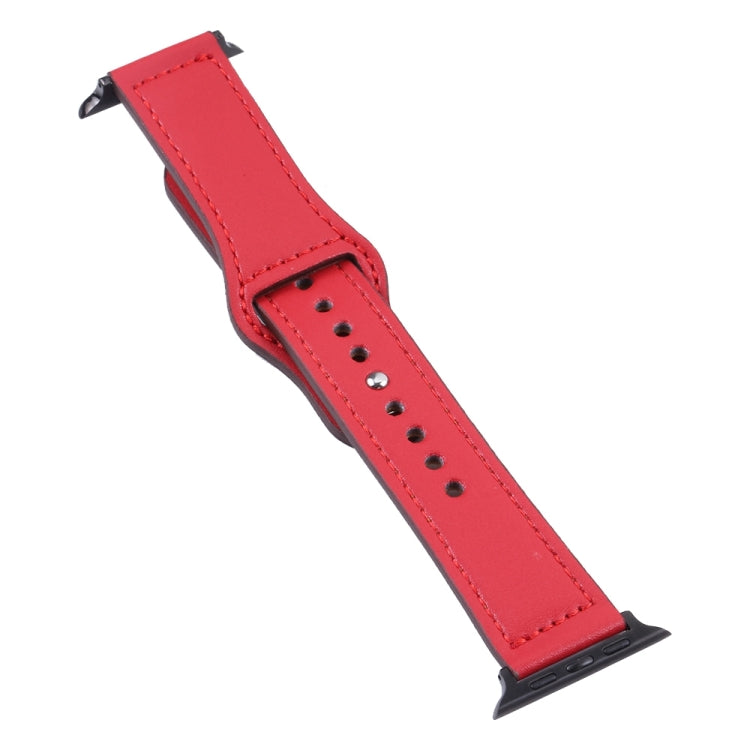 PU Leather Black Buckle Watch Band For Apple Watch Ultra 49mm&Watch Ultra 2 49mm / Series 9&8&7 45mm / SE 3&SE 2&6&SE&5&4 44mm / 3&2&1 42mm(Brick Red and Grey) by bashfashion