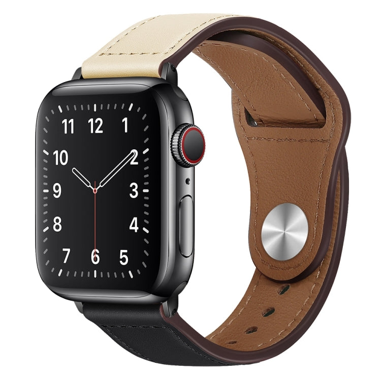 PU Leather Black Buckle Watch Band For Apple Watch Series 9&8&7 41mm / SE 3&SE 2&6&SE&5&4 40mm / 3&2&1 38mm(Beige and Black) by bashfashion