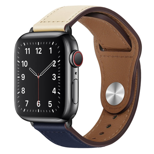 PU Leather Black Buckle Watch Band For Apple Watch Series 9&8&7 41mm / SE 3&SE 2&6&SE&5&4 40mm / 3&2&1 38mm(Beige and Dark Blue) by bashfashion