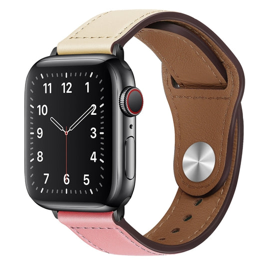 PU Leather Black Buckle Watch Band For Apple Watch Series 9&8&7 41mm / SE 3&SE 2&6&SE&5&4 40mm / 3&2&1 38mm(Beige and Pink) by bashfashion
