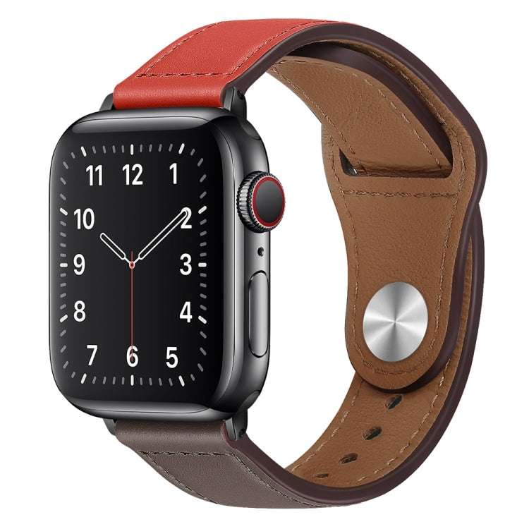 PU Leather Black Buckle Watch Band For Apple Watch Series 9&8&7 41mm / SE 3&SE 2&6&SE&5&4 40mm / 3&2&1 38mm(Brick Red and Grey) by bashfashion
