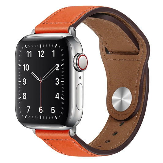 PU Leather Silver Buckle Watch Band For Apple Watch Ultra 49mm&Watch Ultra 2 49mm / Series 9&8&7 45mm / SE 3&SE 2&6&SE&5&4 44mm / 3&2&1 42mm(Orange) by bashfashion