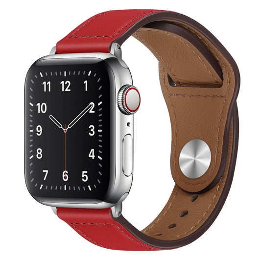 PU Leather Silver Buckle Watch Band For Apple Watch Ultra 49mm&Watch Ultra 2 49mm / Series 9&8&7 45mm / SE 3&SE 2&6&SE&5&4 44mm / 3&2&1 42mm(Red) by bashfashion