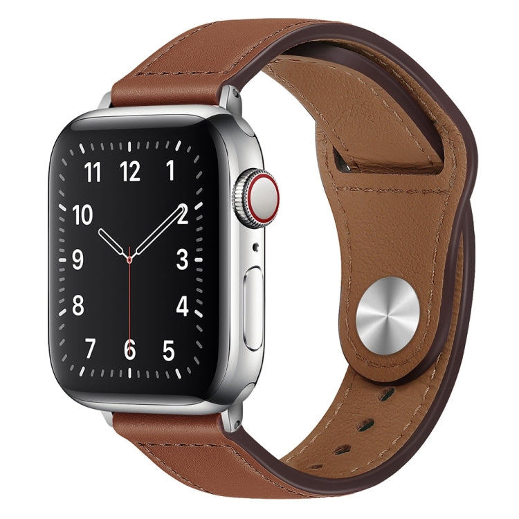 PU Leather Silver Buckle Watch Band For Apple Watch Ultra 49mm&Watch Ultra 2 49mm / Series 9&8&7 45mm / SE 3&SE 2&6&SE&5&4 44mm / 3&2&1 42mm(Red Brown) by bashfashion