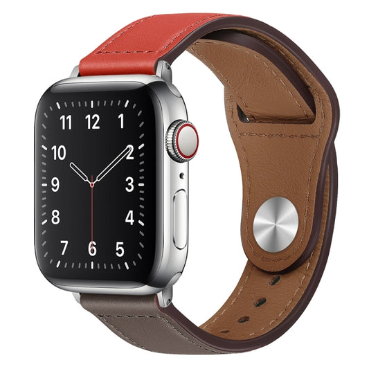 PU Leather Silver Buckle Watch Band For Apple Watch Series 9&8&7 41mm / SE 3&SE 2&6&SE&5&4 40mm / 3&2&1 38mm(Brick Red and Grey) by bashfashion