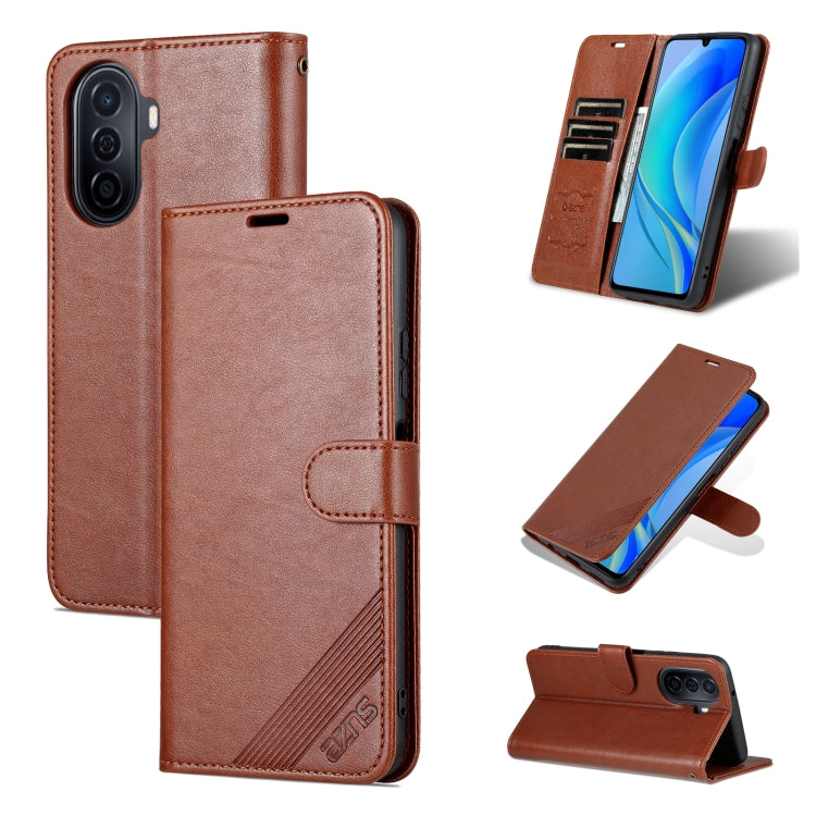 For Huawei Enjoy 50/Nova Y70/Nova Y70 Plus AZNS Sheepskin Texture Flip Leather Phone Case(Brown) by AZNS