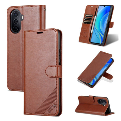 For Huawei Enjoy 50/Nova Y70/Nova Y70 Plus AZNS Sheepskin Texture Flip Leather Phone Case(Brown) by AZNS