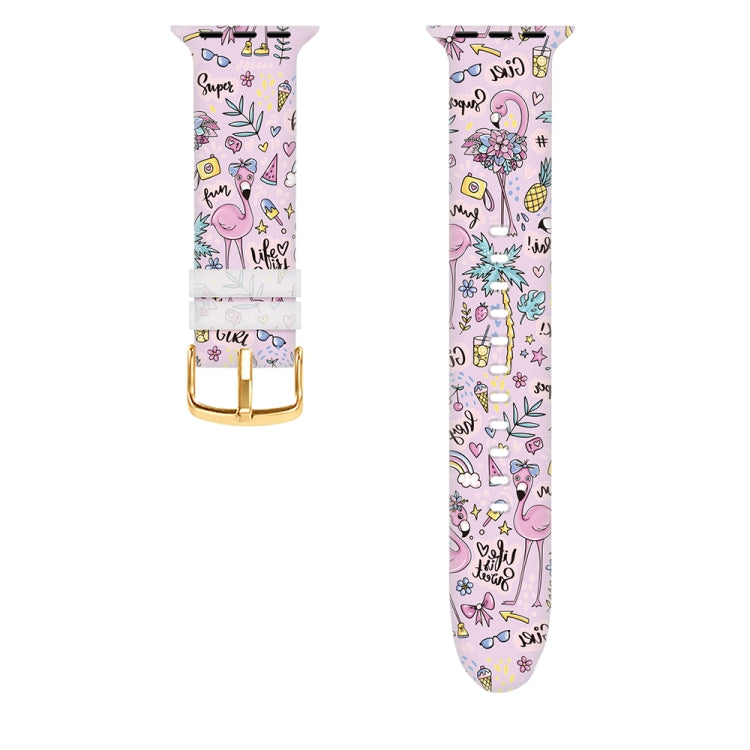 Square Buckle Color Printing Watch Band For Apple Watch Ultra 49mm&Watch Ultra 2 49mm / Series 9&8&7 45mm / SE 3&SE 2&6&SE&5&4 44mm / 3&2&1 42mm(Flamingo 1) by bashfashion