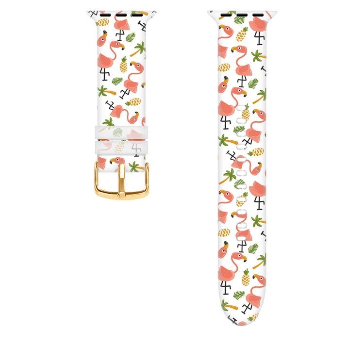 Square Buckle Color Printing Watch Band For Apple Watch Series 9&8&7 41mm / SE 3&SE 2&6&SE&5&4 40mm / 3&2&1 38mm(Flamingo 2) by bashfashion